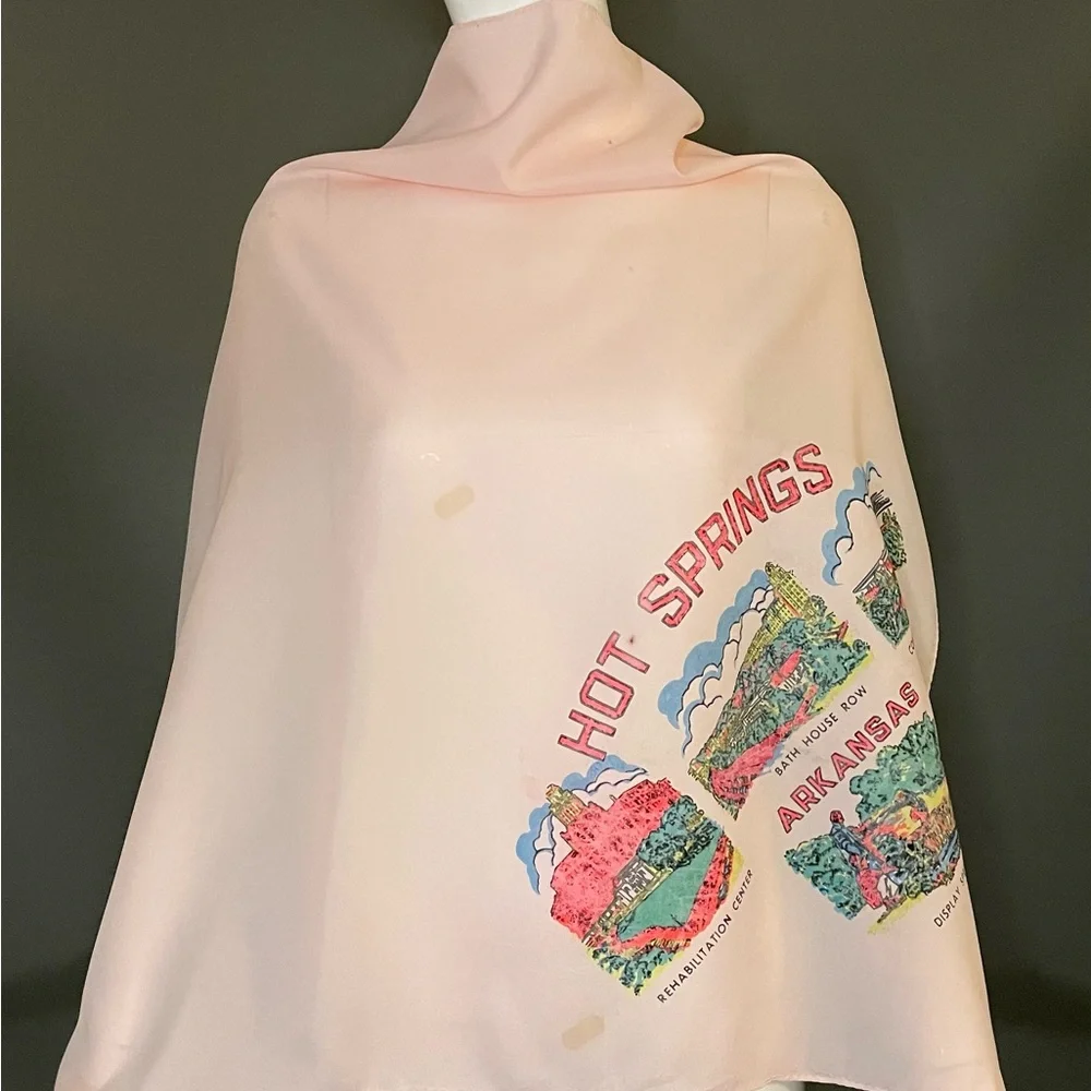 Vintage 60s Hot Springs Arkansas Souvenir Scarf 29 In Fair Condition - Picture 1 of 10